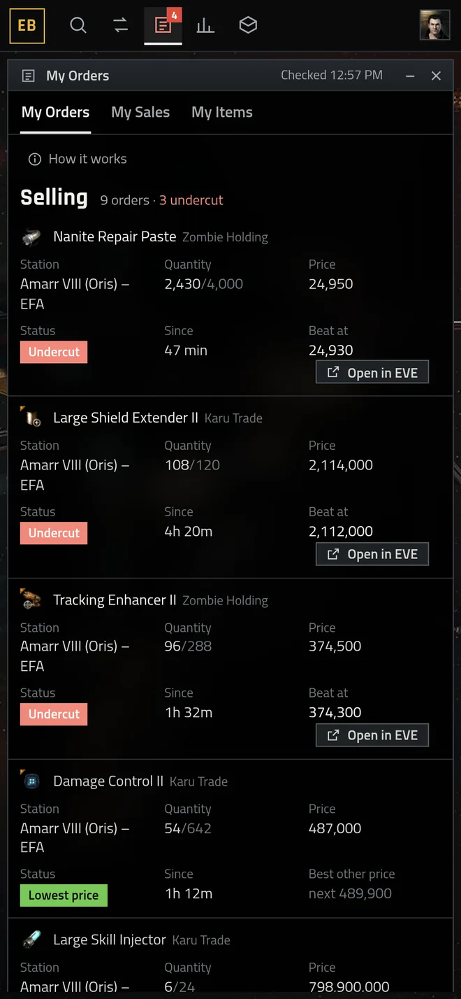 My orders on a phone